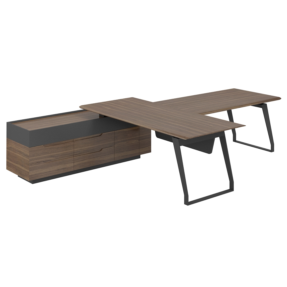 Стол на опорной тумбе 2200х1800х750 левый с брифингом 1500х900х750 QZ.0101.WА.GF + QZ.0201.4.WA.GF.L + QZ.0103.WА.GF