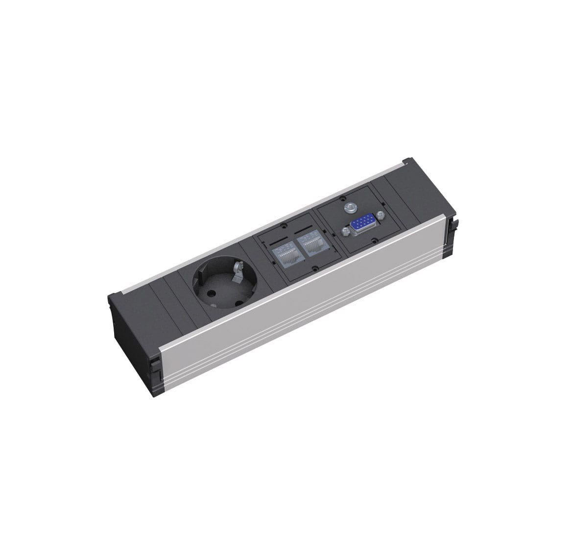 CONIрозетблок1AC+2Cat5+VGA+St СЕРО-ЧЕРНЫЙ