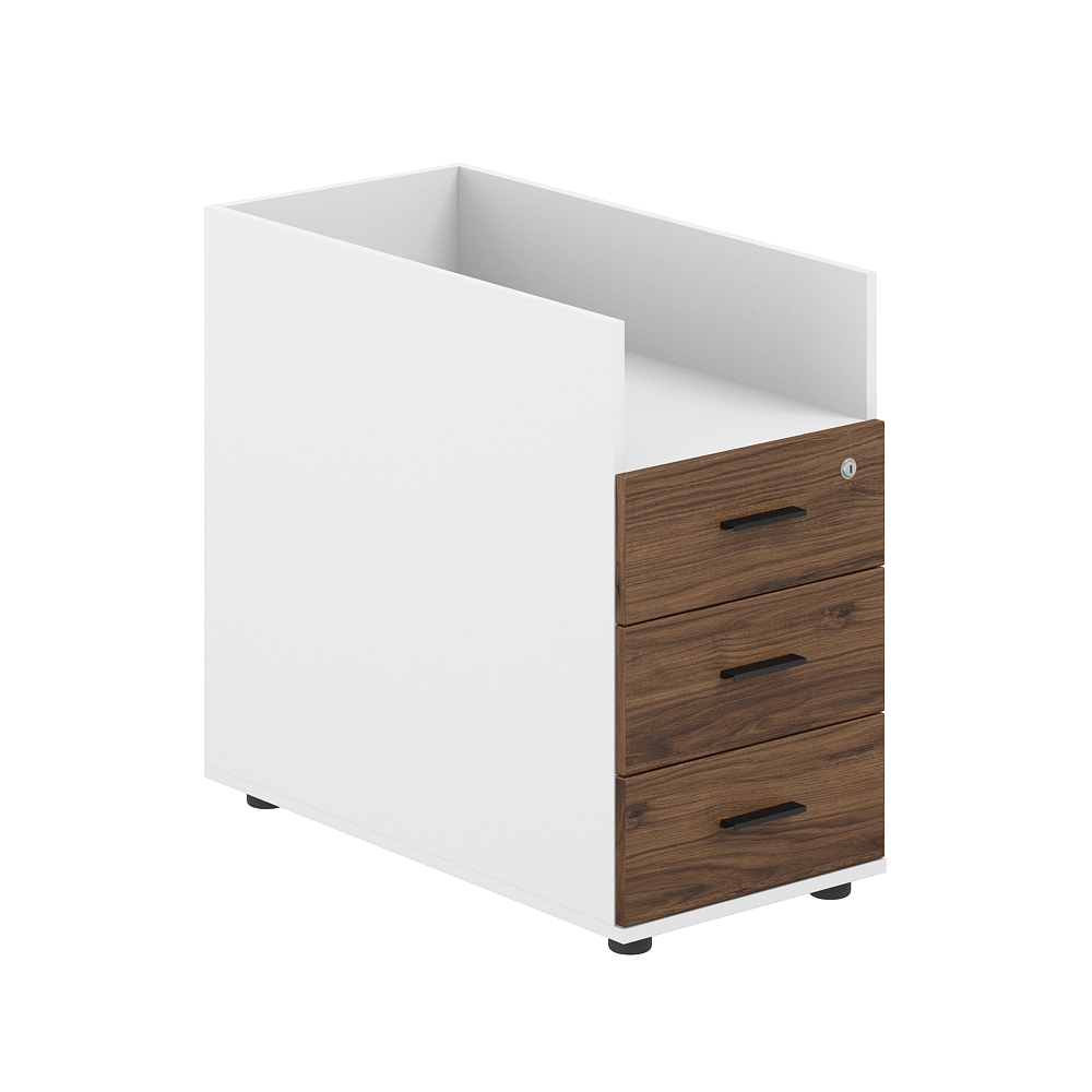 Тумба приставная 400х800х725 с 3 ящ.(метаб) и нишей, с замком без топа SG.513.WH.DM.M